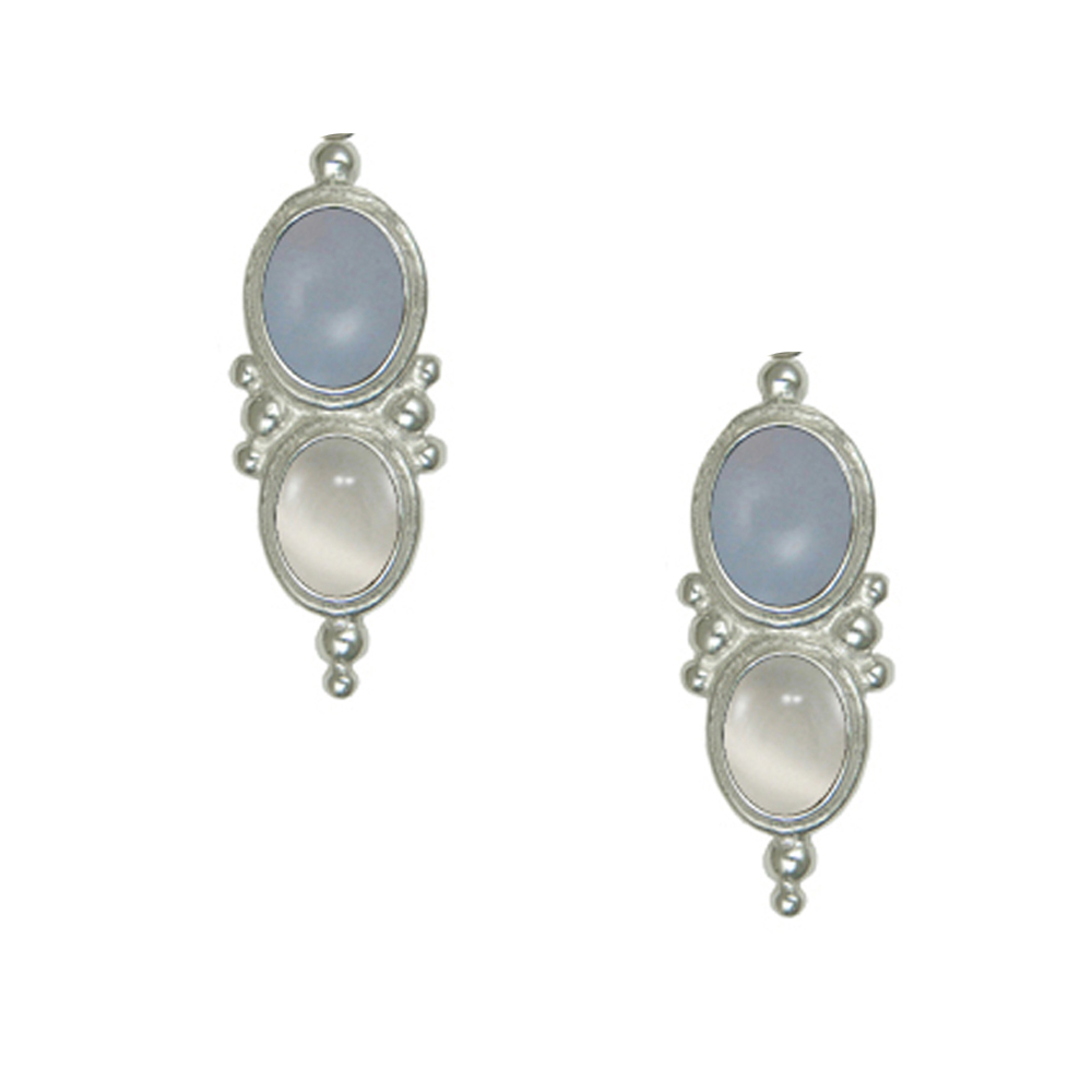 Sterling Silver Drop Dangle Earrings With Chalcedony And White Moonstone Sterling Silver Drop Dangle Earrings With Chalcedony And White Moonstone